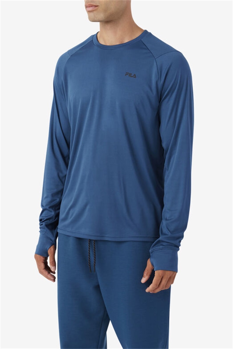 Blue / Black Men's Fila Jazam Long Sleeve Crew Tops | Saudi Arabia-452906