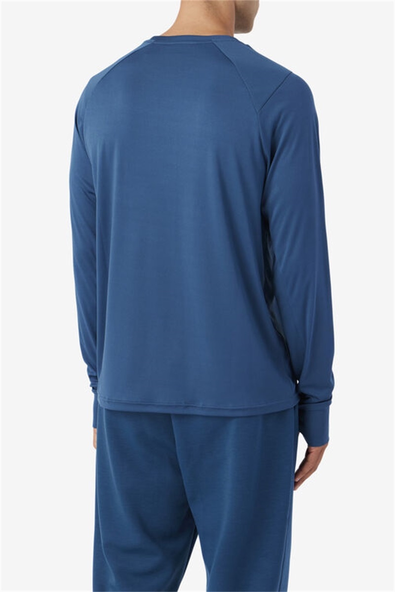 Blue / Black Men's Fila Jazam Long Sleeve Crew Tops | Saudi Arabia-452906