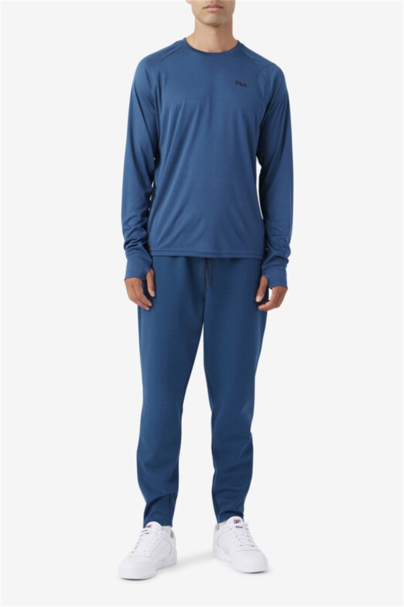 Blue / Black Men's Fila Jazam Long Sleeve Crew Tops | Saudi Arabia-452906