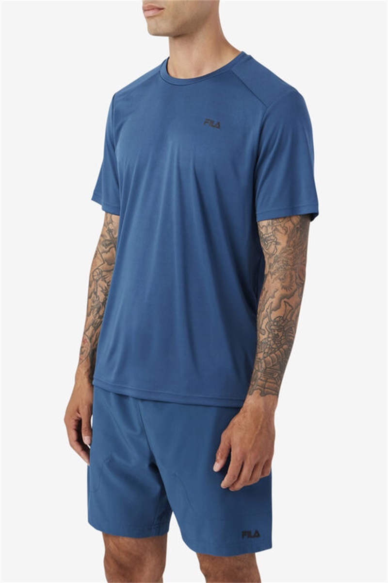 Blue / Black Men's Fila Kaab Crew Tops | Saudi Arabia-573098