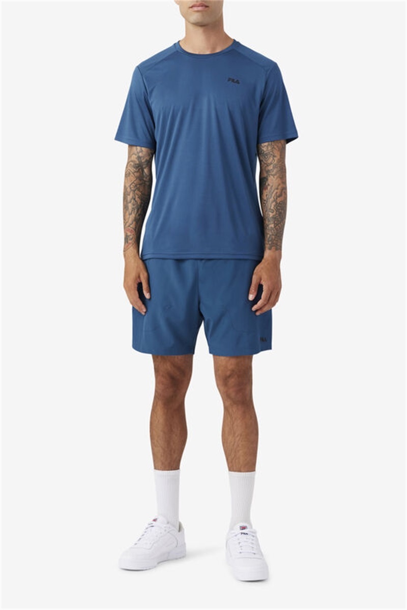 Blue / Black Men's Fila Kaab Crew Tops | Saudi Arabia-573098