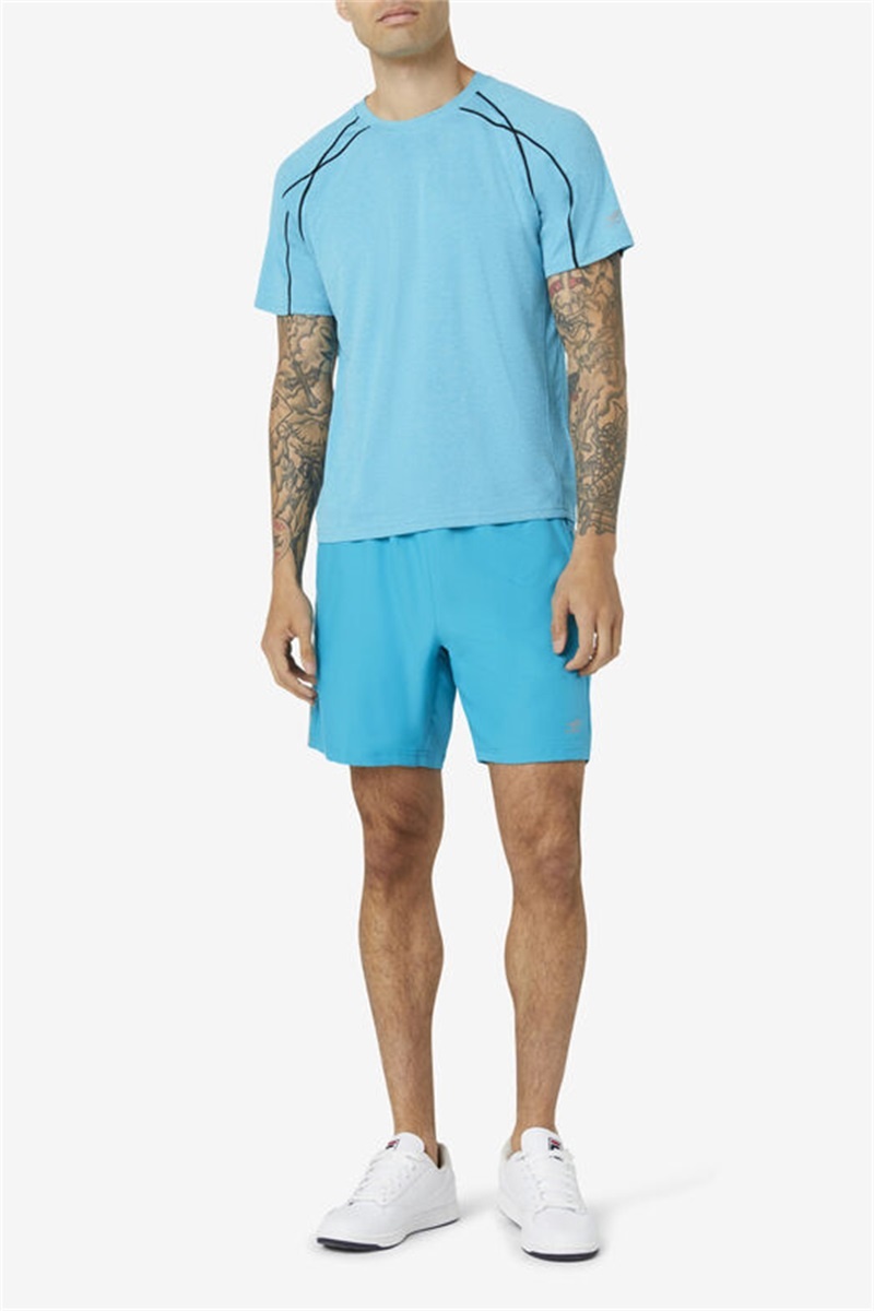 Blue / Black Men's Fila Pickleball Short Sleeve Crew Shirts | Saudi Arabia-057864