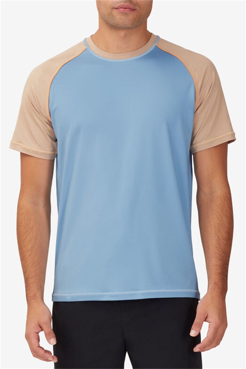 Blue / Black Men\'s Fila Wild Card Short Sleeve Crew Shirts | Saudi Arabia-283497