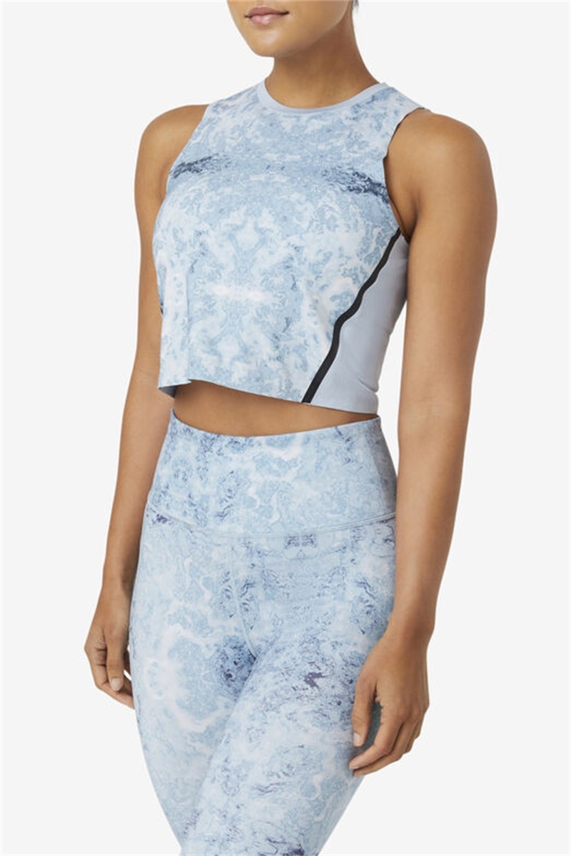 Blue / Black Women's Fila Uplift Athletic Crop Tank Top | Saudi Arabia-901624