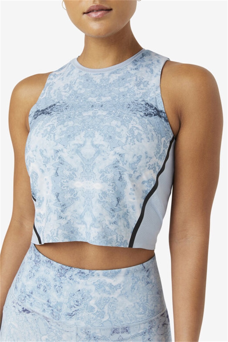 Blue / Black Women's Fila Uplift Athletic Crop Tank Top | Saudi Arabia-901624