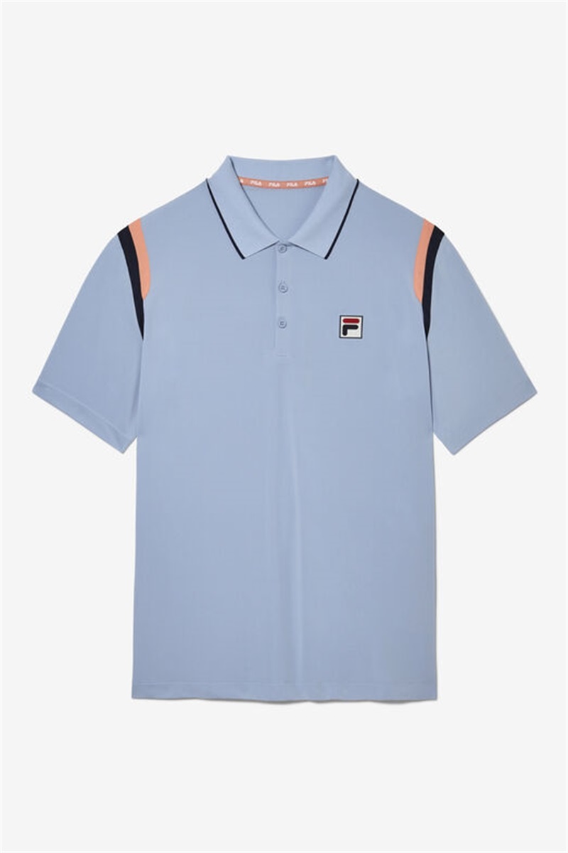 Blue / Navy Men\'s Fila Solar Power Short Sleeve Polo Shirts | Saudi Arabia-456391