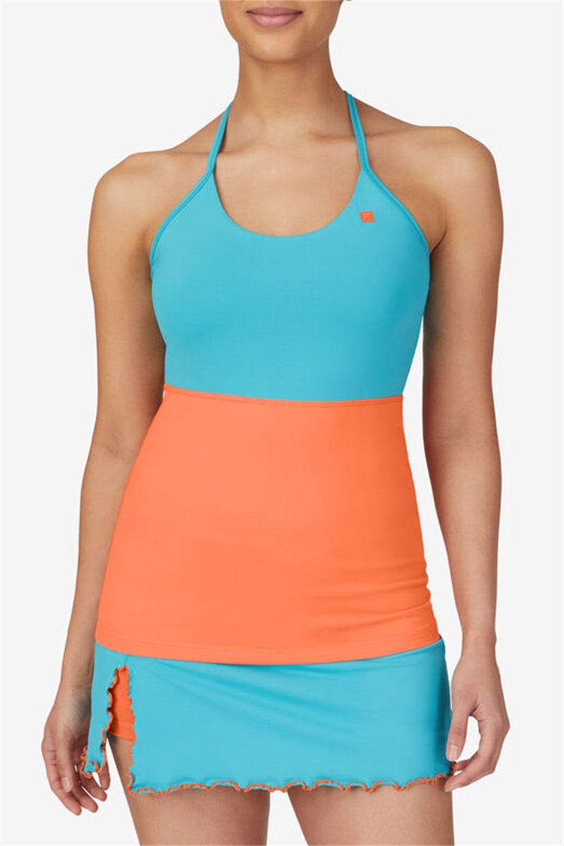 Blue / Orange Women's Fila Groundbreaker Cami Tanks | Saudi Arabia-517203