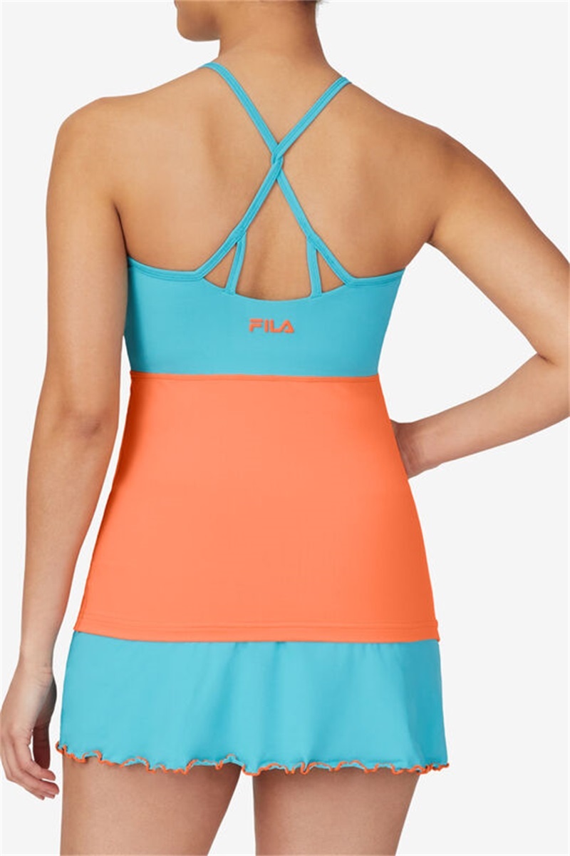 Blue / Orange Women's Fila Groundbreaker Cami Tanks | Saudi Arabia-517203