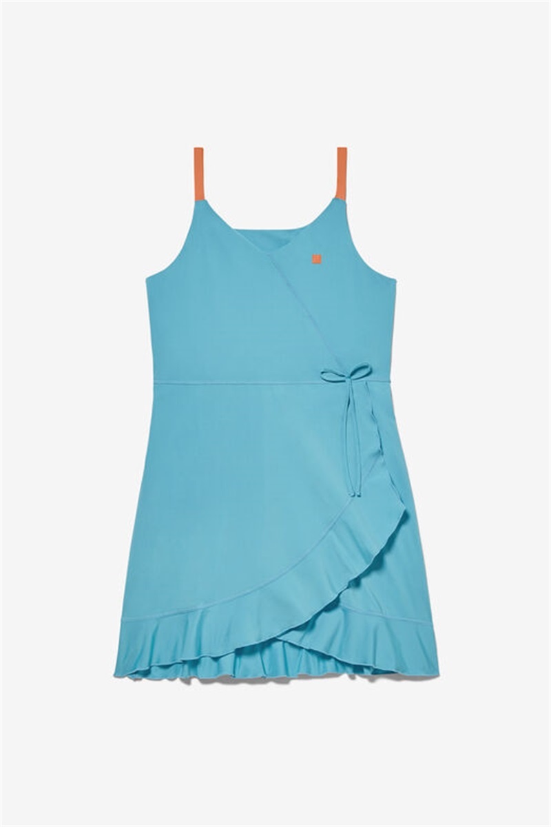 Blue / Orange Women\'s Fila Groundbreaker Wrap-Front Dress | Saudi Arabia-143562