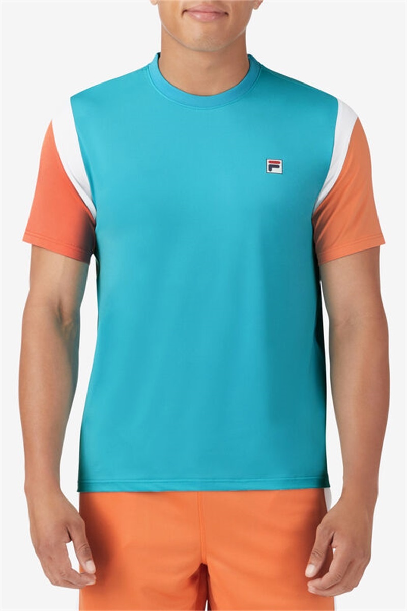 Blue / Orange / White Men's Fila Groundbreaker Short Sleeve Crew Shirts | Saudi Arabia-518762