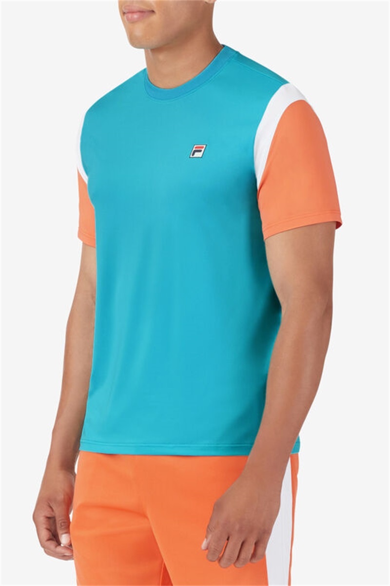 Blue / Orange / White Men's Fila Groundbreaker Short Sleeve Crew Shirts | Saudi Arabia-518762
