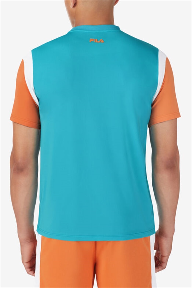 Blue / Orange / White Men's Fila Groundbreaker Short Sleeve Crew Shirts | Saudi Arabia-518762