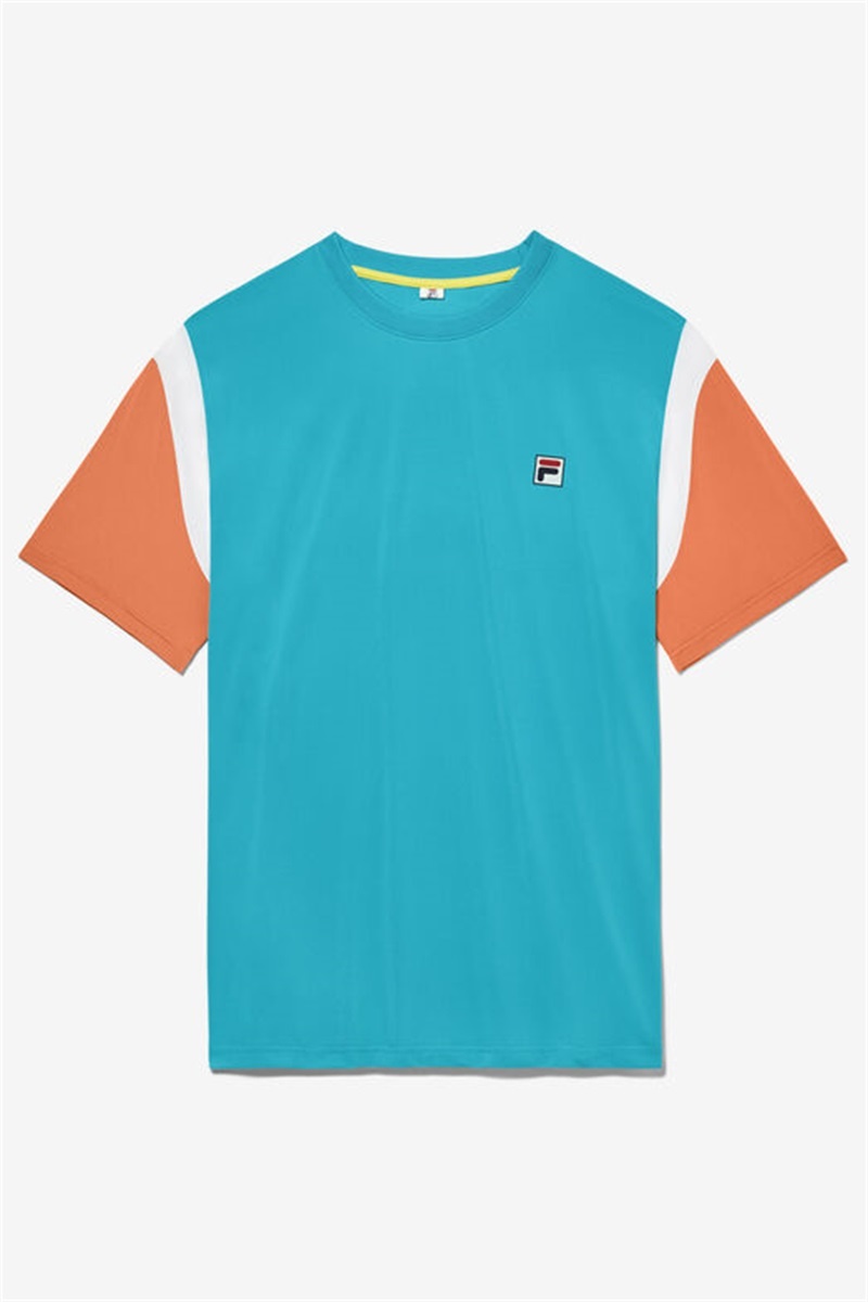 Blue / Orange / White Men\'s Fila Groundbreaker Short Sleeve Crew Shirts | Saudi Arabia-518762