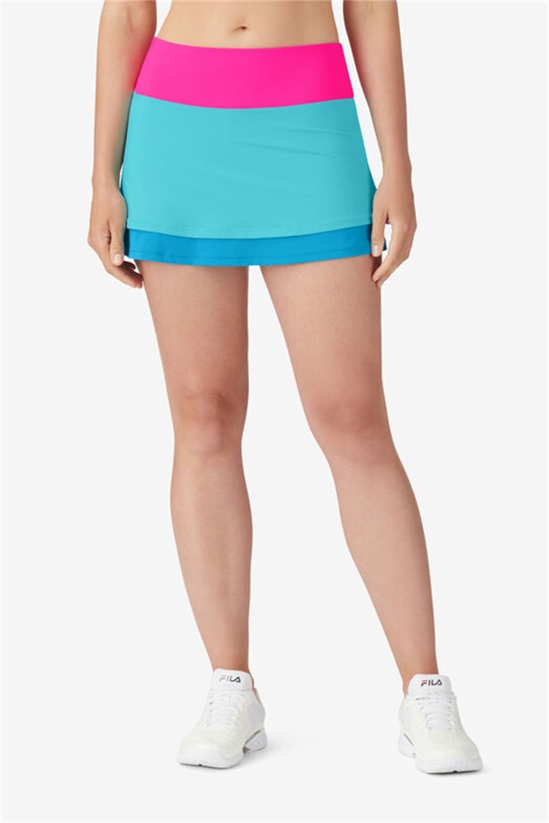 Blue / Pink Women's Fila Tie Breaker Double Bounce Skirts | Saudi Arabia-187562