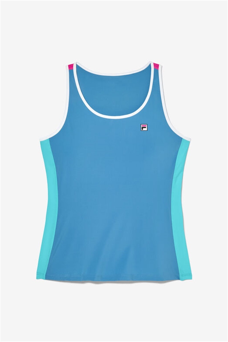 Blue / Pink Women\'s Fila Tie Breaker Full Coverage Tanks | Saudi Arabia-417032