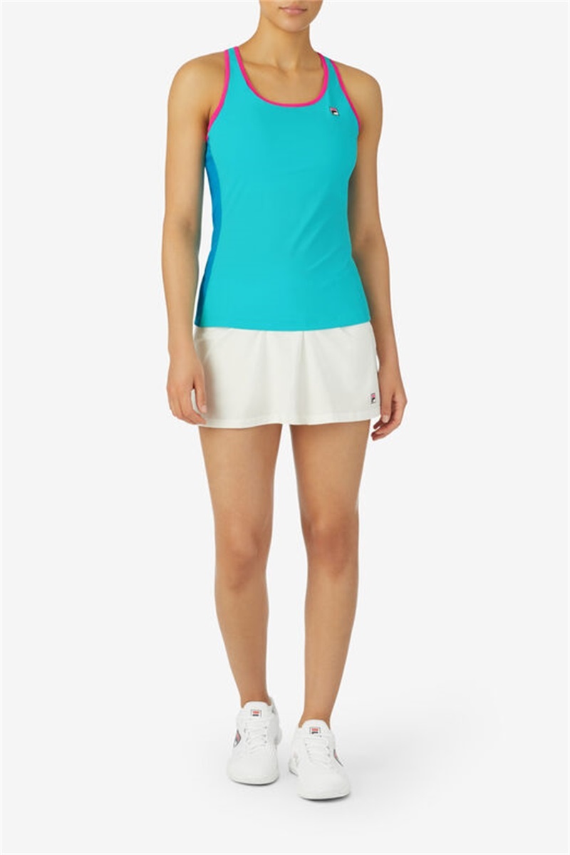 Blue / Pink Women's Fila Tie Breaker Racerback Tanks | Saudi Arabia-607214