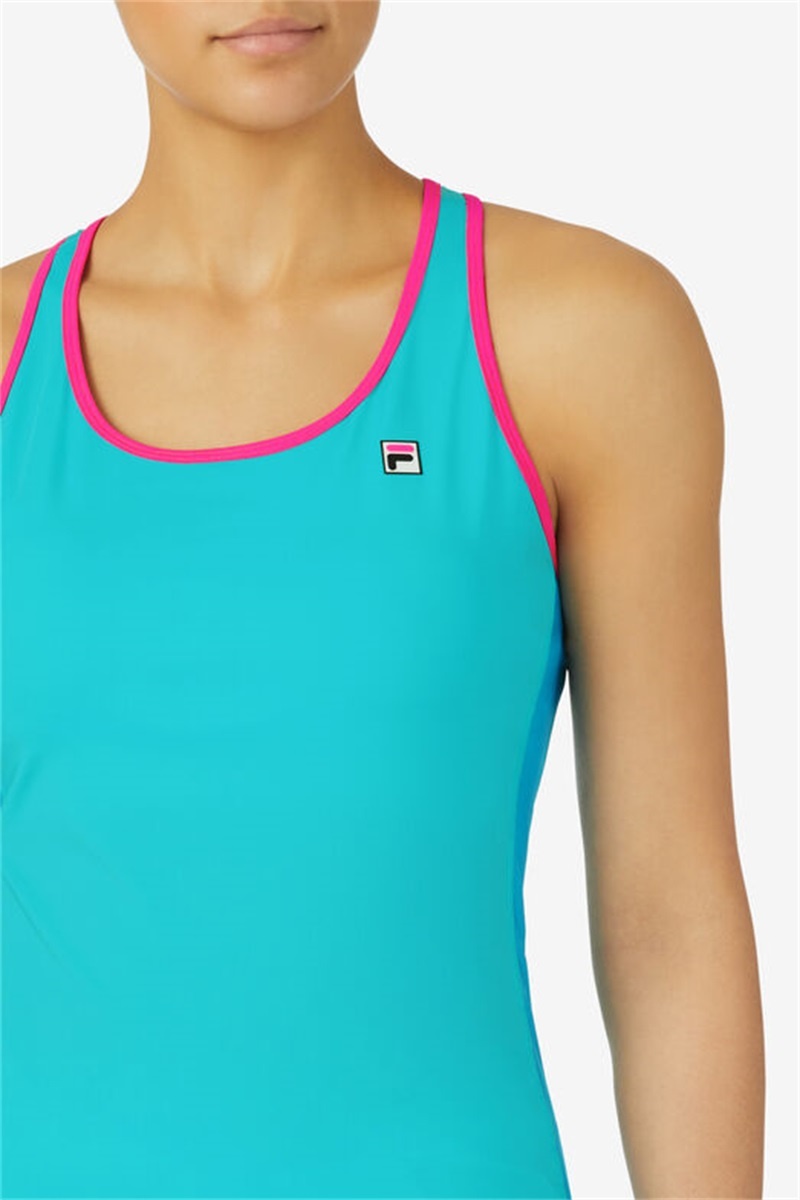 Blue / Pink Women's Fila Tie Breaker Racerback Tanks | Saudi Arabia-607214