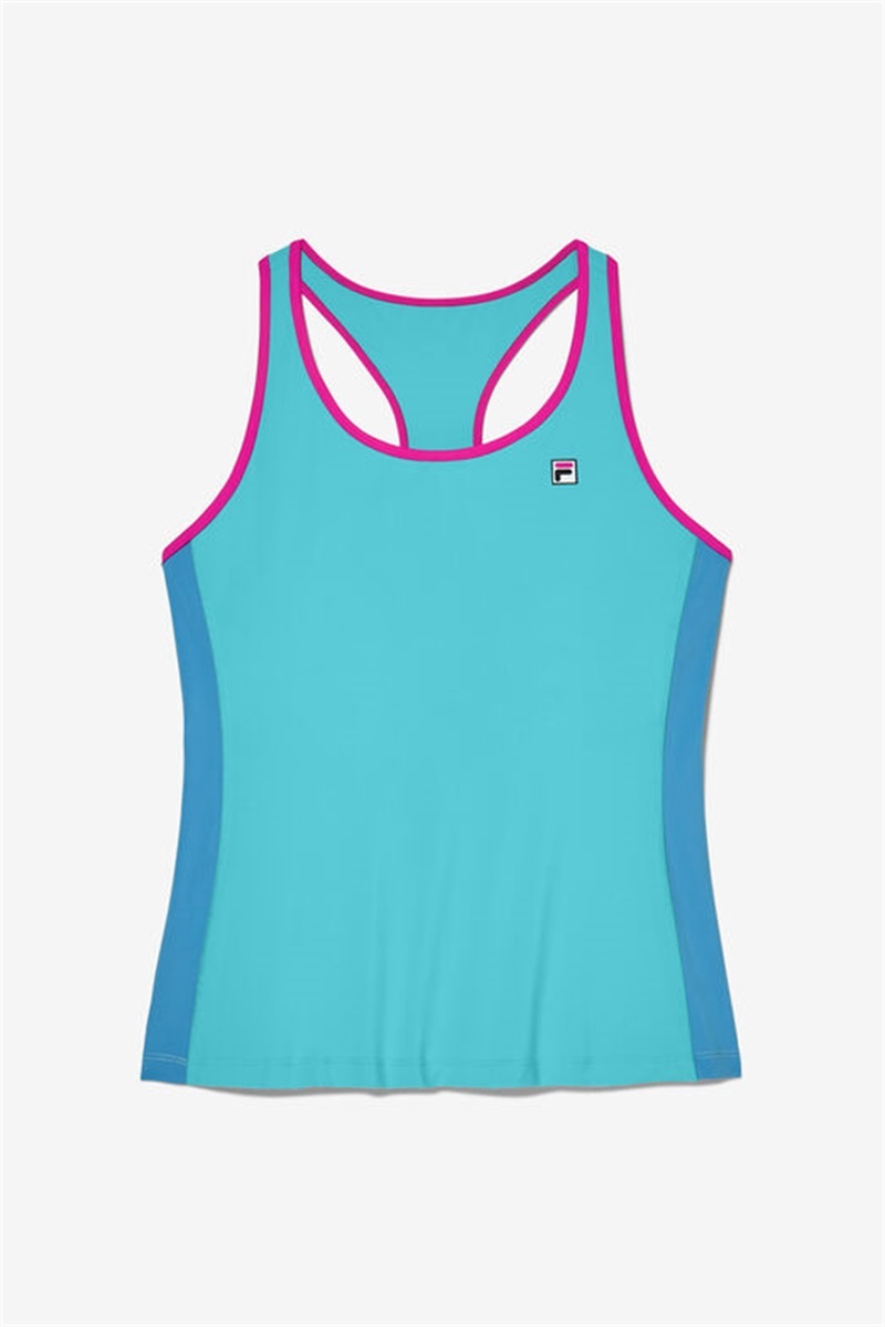 Blue / Pink Women\'s Fila Tie Breaker Racerback Tanks | Saudi Arabia-607214