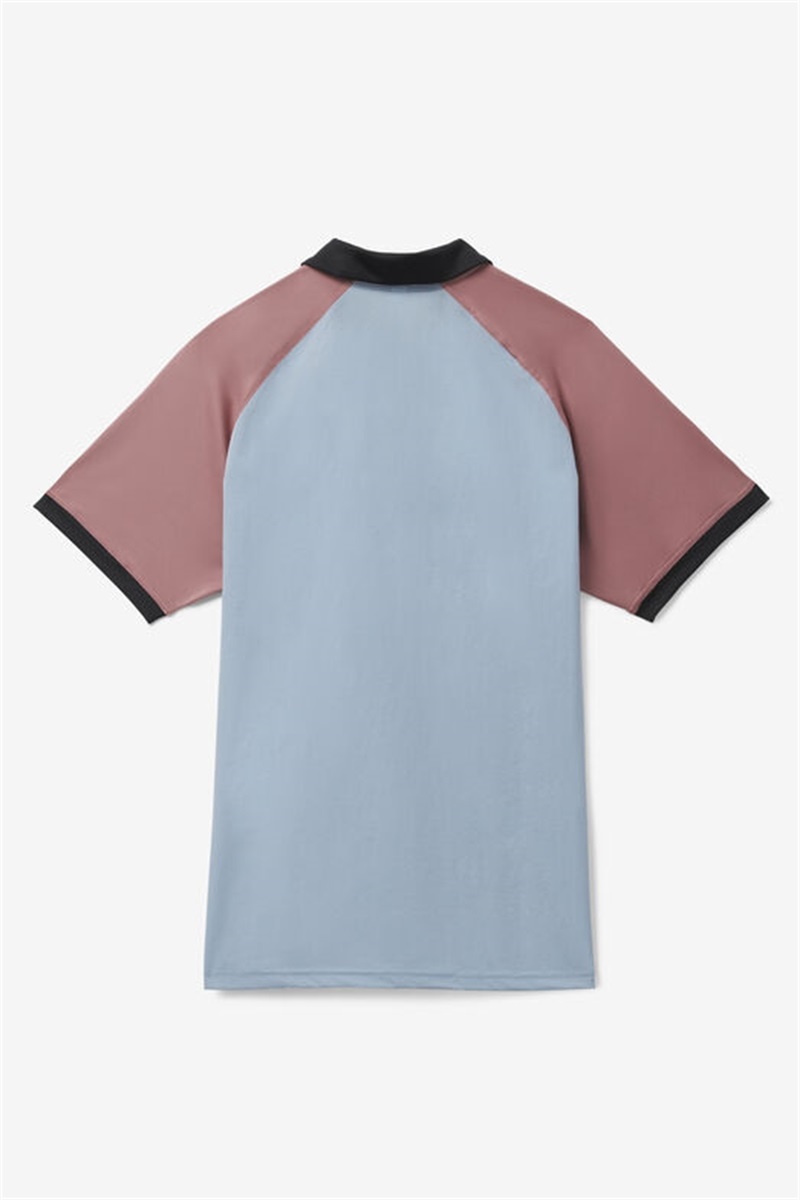 Blue / Rose / Black Men's Fila Back Spin Short Sleeve Stretch Polo Shirts | Saudi Arabia-123408