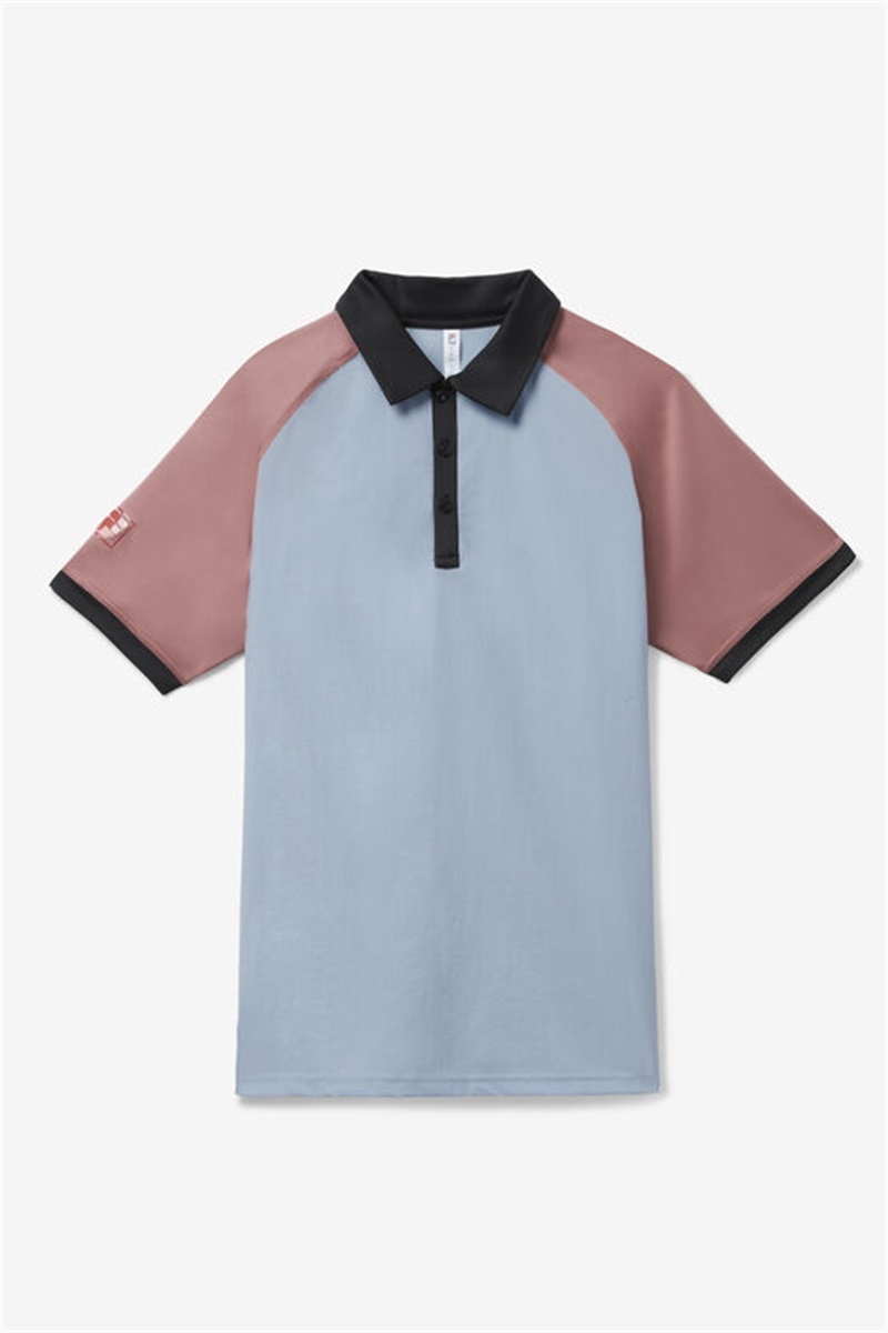 Blue / Rose / Black Men\'s Fila Back Spin Short Sleeve Stretch Polo Shirts | Saudi Arabia-123408