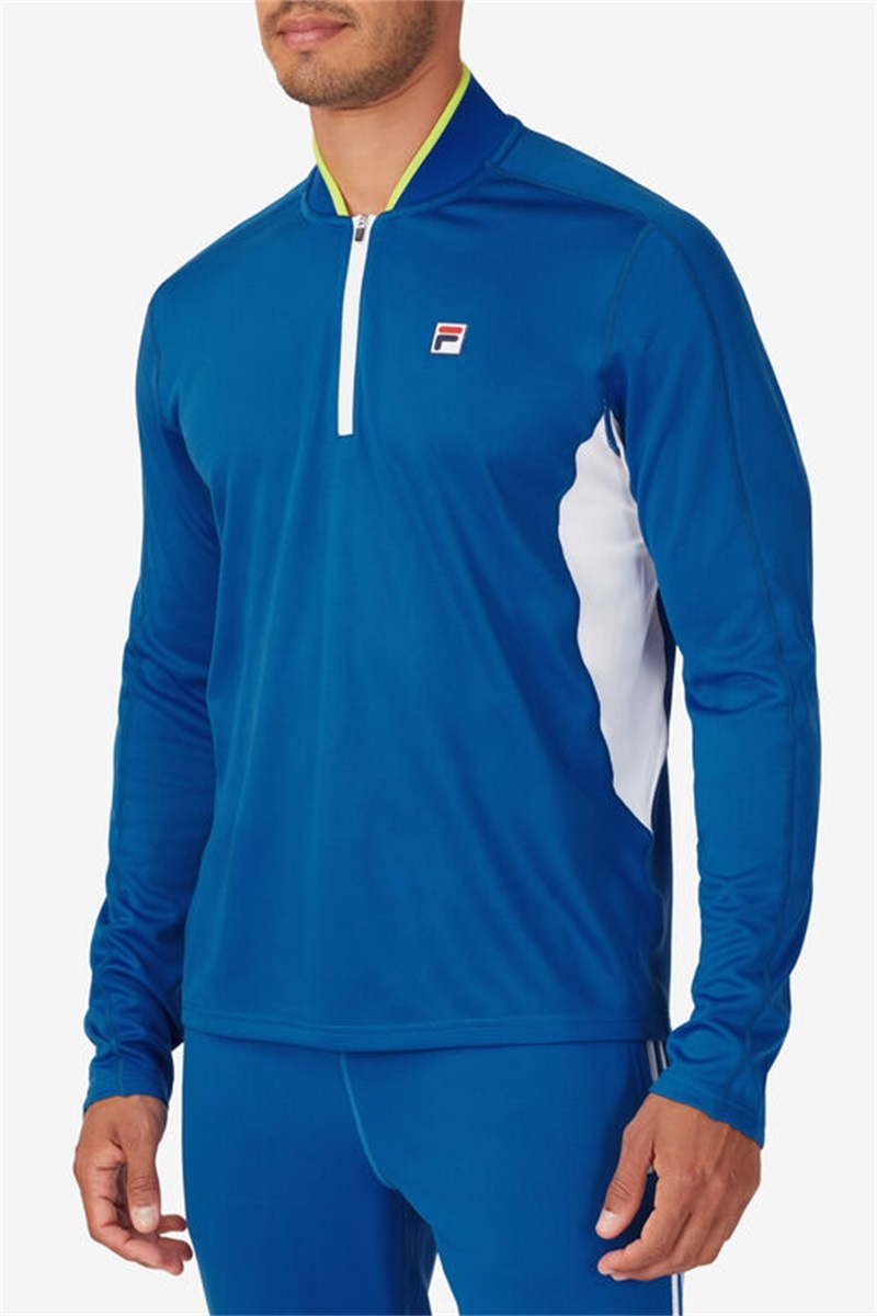 Blue / White Men's Fila Center Court 1/4 Zip Shirts | Saudi Arabia-530769