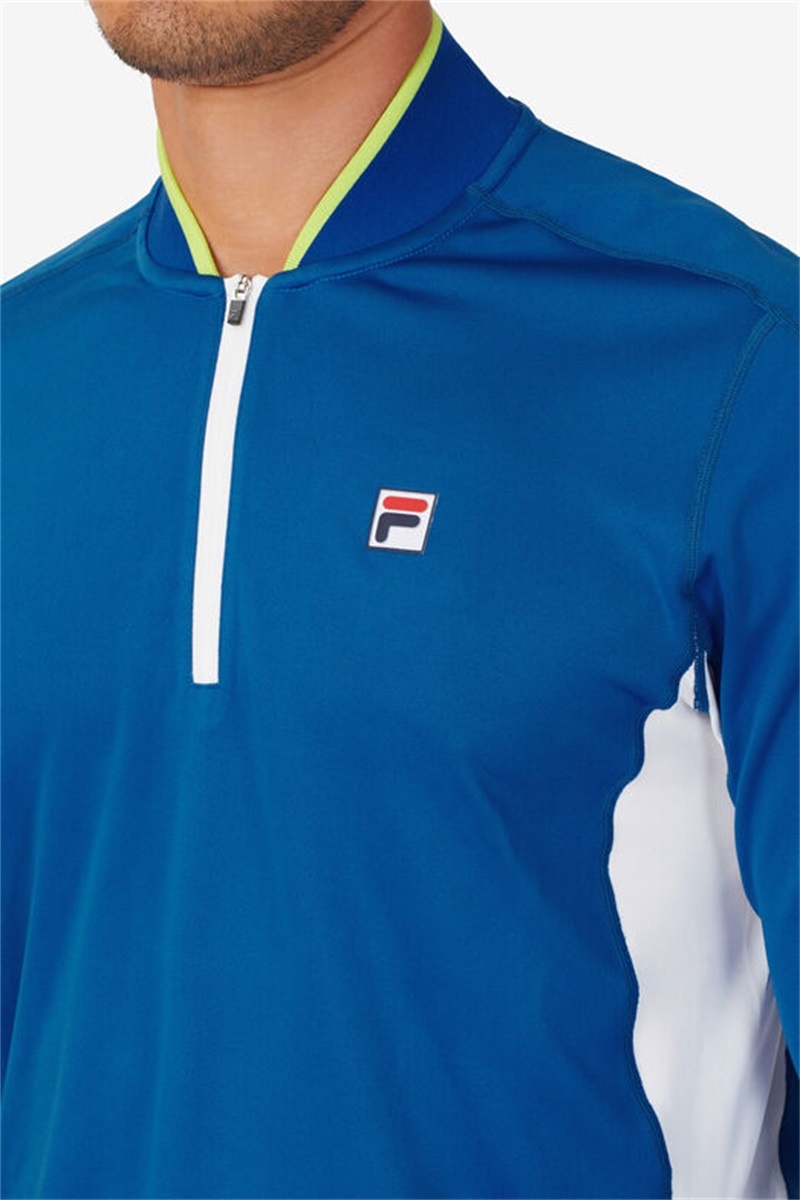 Blue / White Men's Fila Center Court 1/4 Zip Shirts | Saudi Arabia-530769