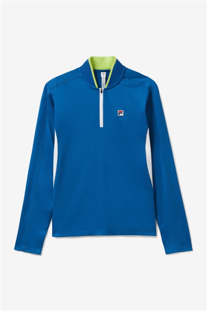 Blue / White Men\'s Fila Center Court 1/4 Zip Shirts | Saudi Arabia-530769