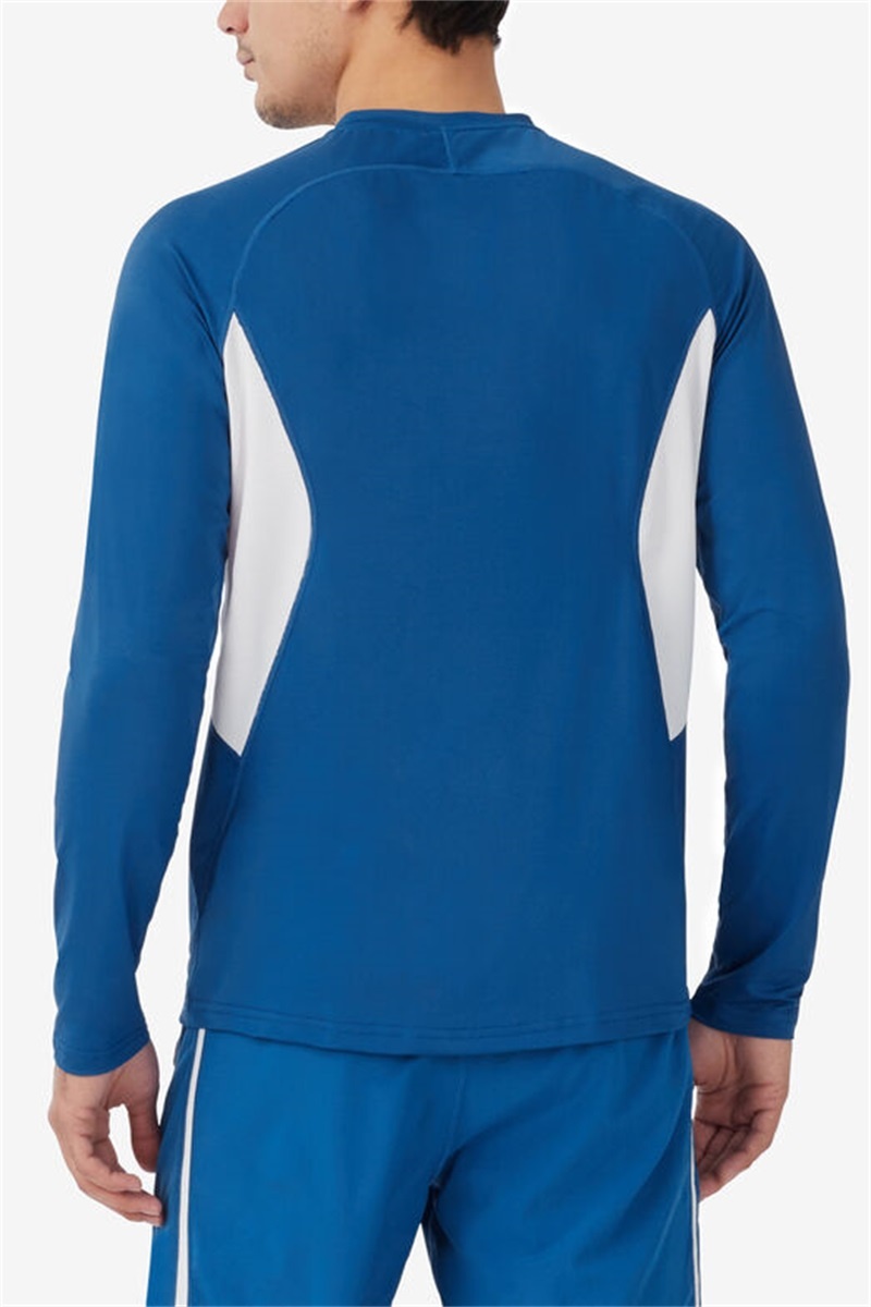 Blue / White Men's Fila Center Court Long Sleeve Henley Tee | Saudi Arabia-028936