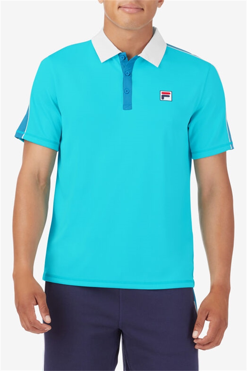 Blue / White Men's Fila Tie Breaker Short Sleeve Polo Shirts | Saudi Arabia-182597