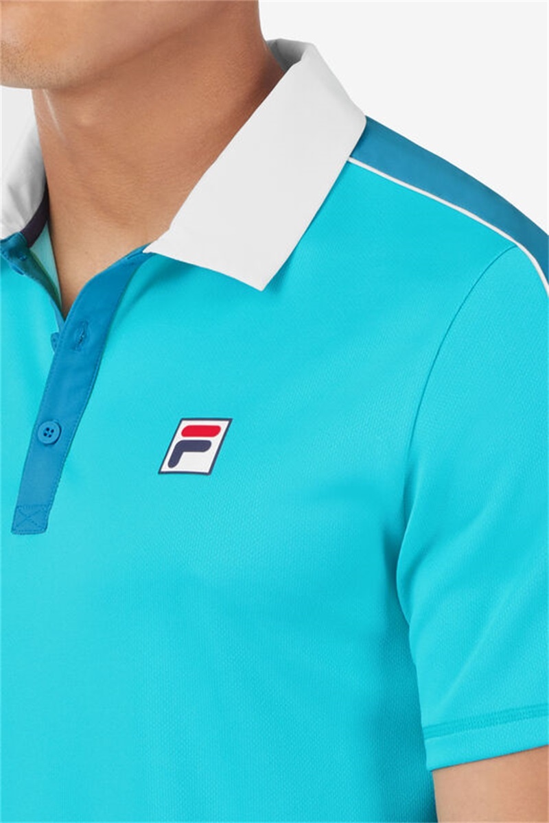 Blue / White Men's Fila Tie Breaker Short Sleeve Polo Shirts | Saudi Arabia-182597