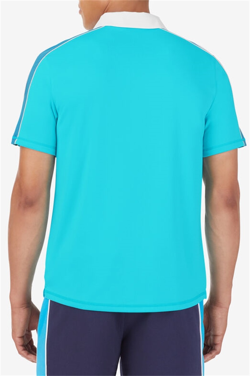 Blue / White Men's Fila Tie Breaker Short Sleeve Polo Shirts | Saudi Arabia-182597