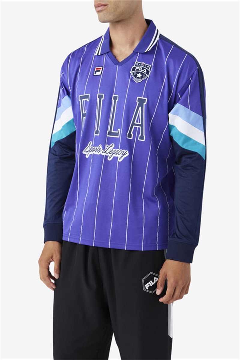 Blue / White / Blue Men's Fila Kay Goalie Jersey | Saudi Arabia-612594