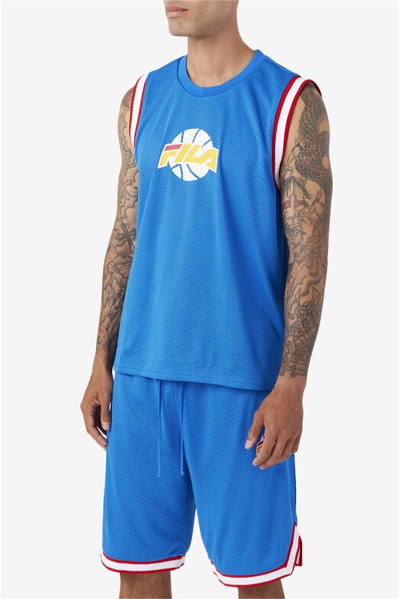 Blue / White / Red / Gold Men's Fila Ovi Basketball Jersey | Saudi Arabia-604195