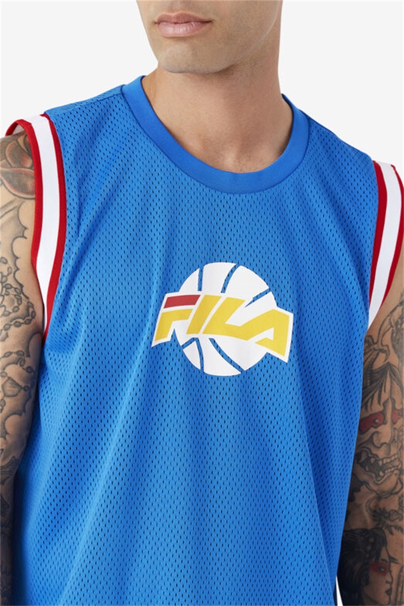 Blue / White / Red / Gold Men's Fila Ovi Basketball Jersey | Saudi Arabia-604195