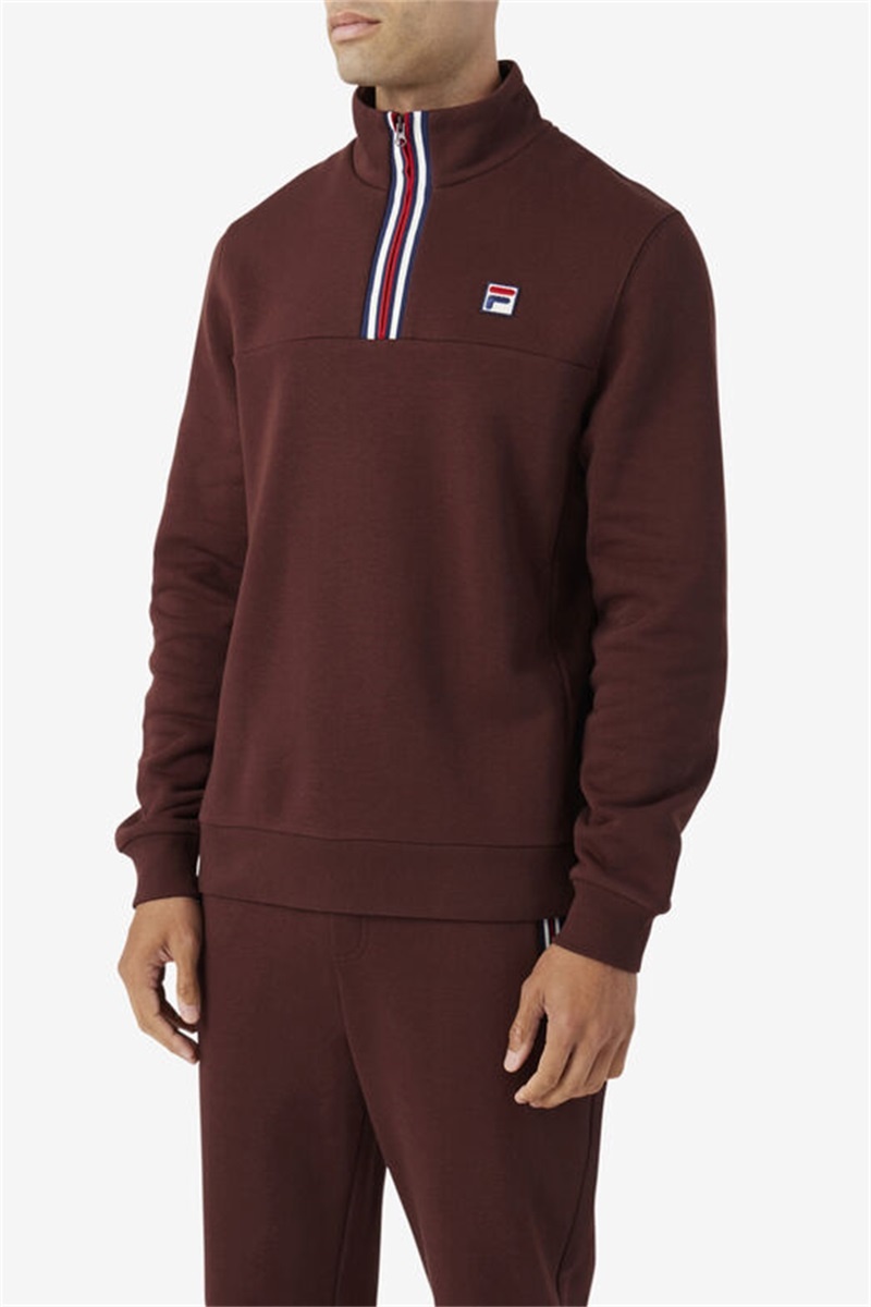 Brown Grey Men's Fila Weston Half Zip Sweatshirts | Saudi Arabia-964520
