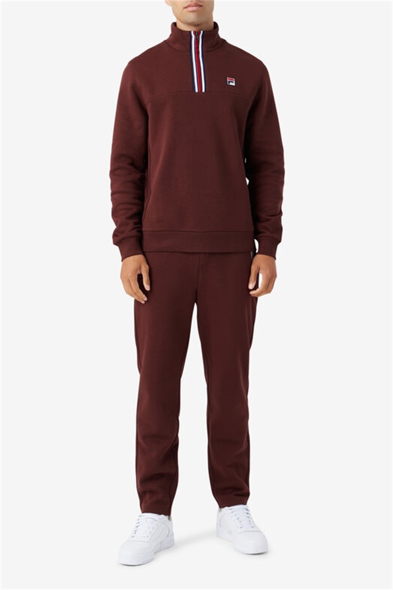 Brown Grey Men's Fila Weston Half Zip Sweatshirts | Saudi Arabia-964520