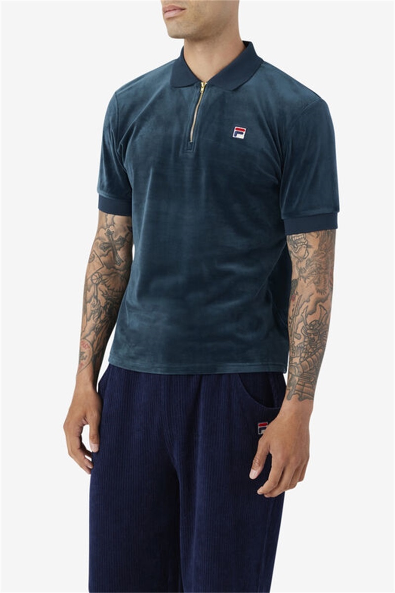 Dark Turquoise Men's Fila Devon Velour Polo Shirts | Saudi Arabia-283165