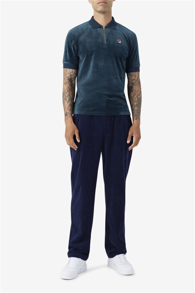Dark Turquoise Men's Fila Devon Velour Polo Shirts | Saudi Arabia-283165