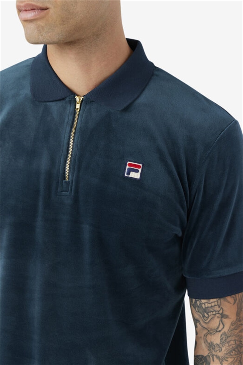 Dark Turquoise Men's Fila Devon Velour Polo Shirts | Saudi Arabia-283165