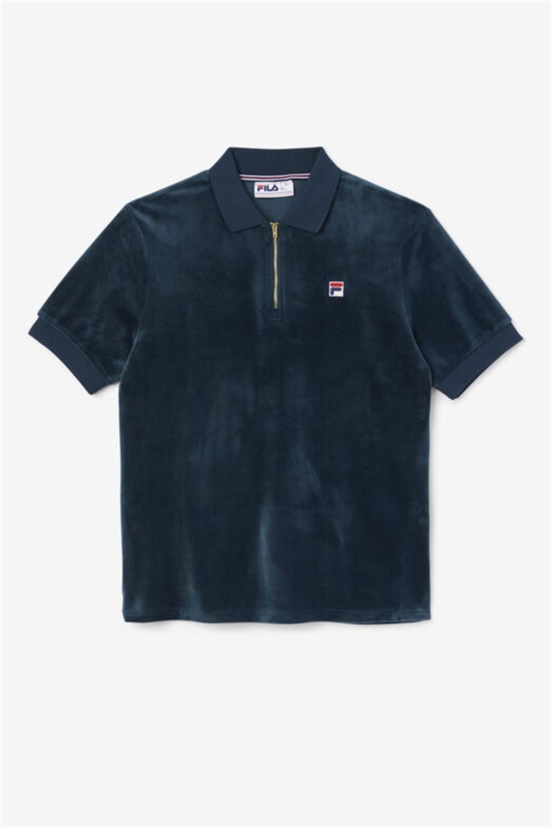 Dark Turquoise Men\'s Fila Devon Velour Polo Shirts | Saudi Arabia-283165