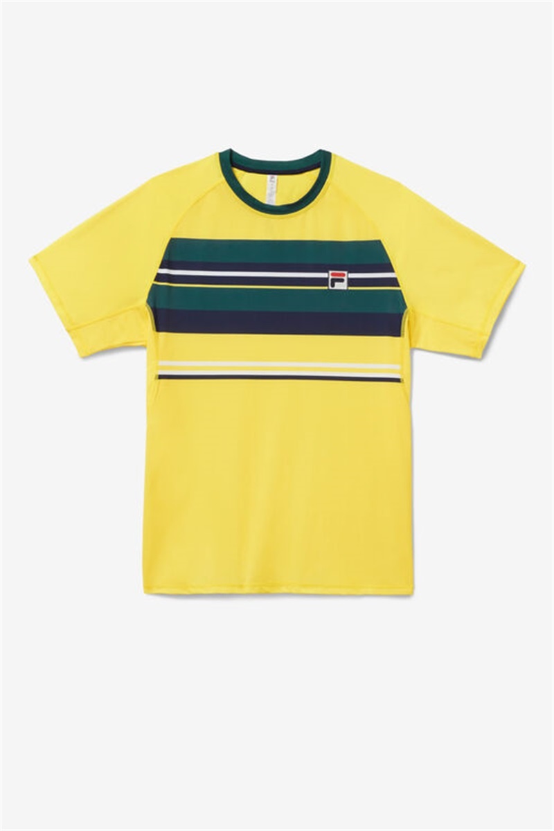 Deep Turquoise / Stripes Men\'s Fila Heritage Striped Short Sleeve Crew Polo Shirts | Saudi Arabia-429018