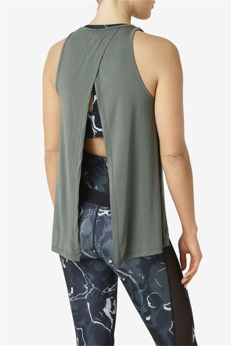 Green Women's Fila Fi-Lux Open Back Tank Top | Saudi Arabia-817493