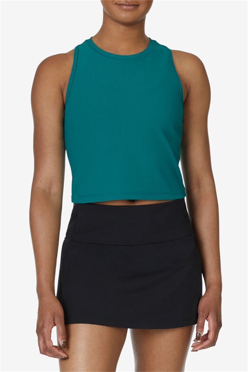 Green Women's Fila Fi-Lux Ribbed Crop Tops | Saudi Arabia-251649
