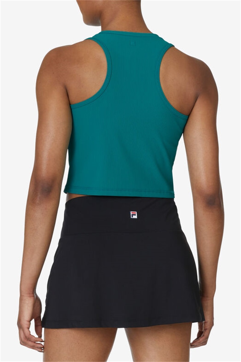 Green Women's Fila Fi-Lux Ribbed Crop Tops | Saudi Arabia-251649