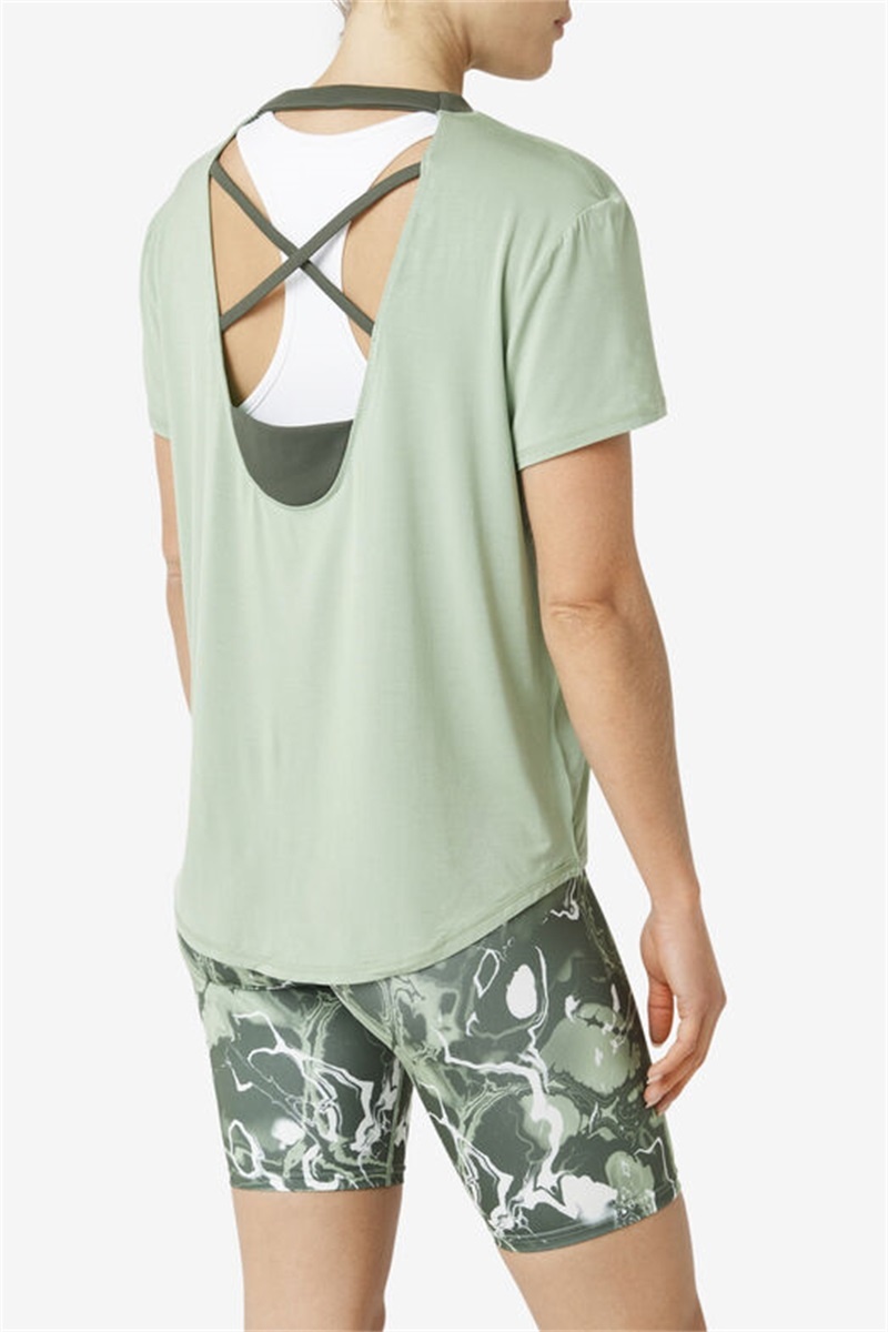 Green Women's Fila Fi-Lux Short Sleeve Tops | Saudi Arabia-601729