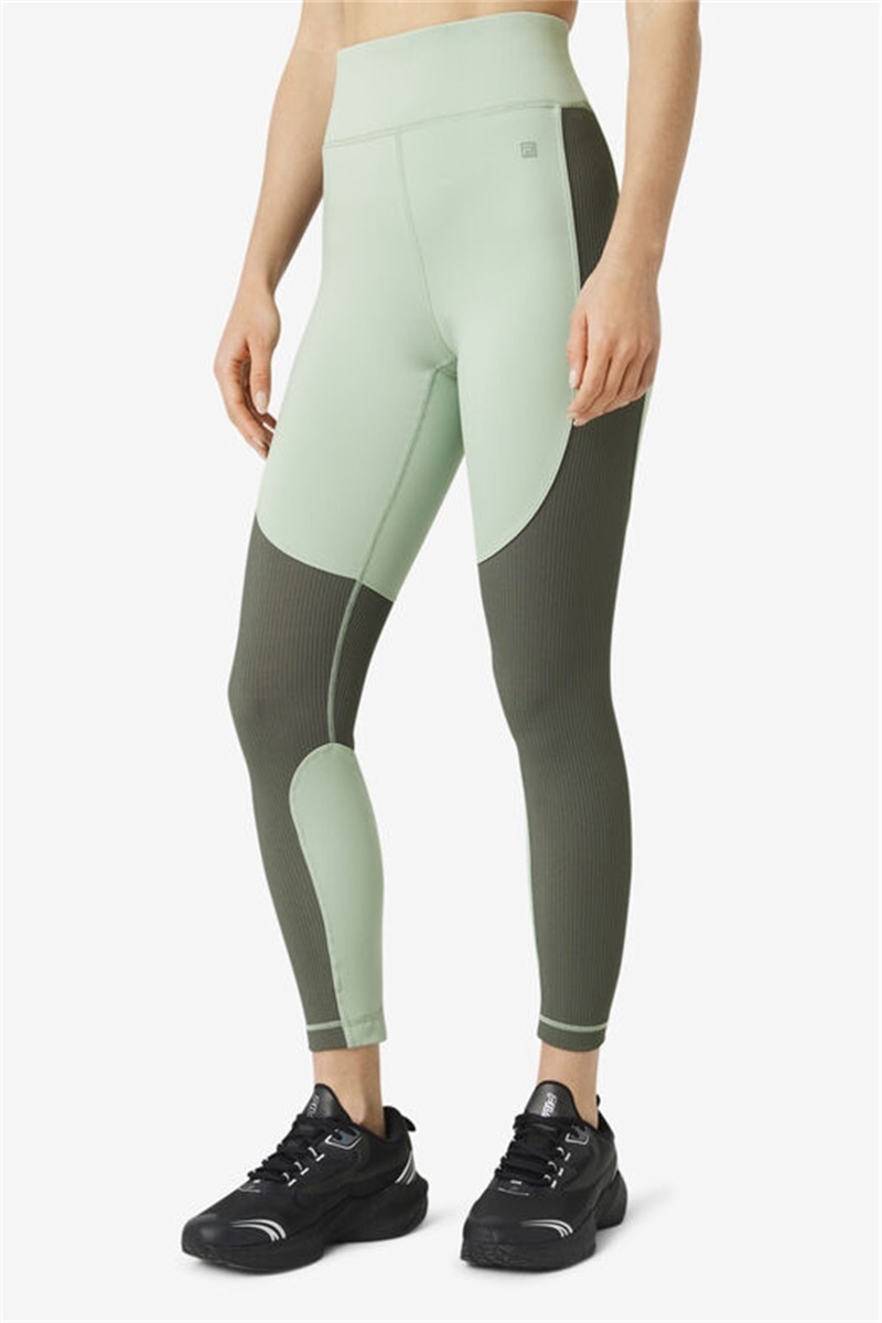 Green Women's Fila Forza Textured Long Leggings | Saudi Arabia-026345
