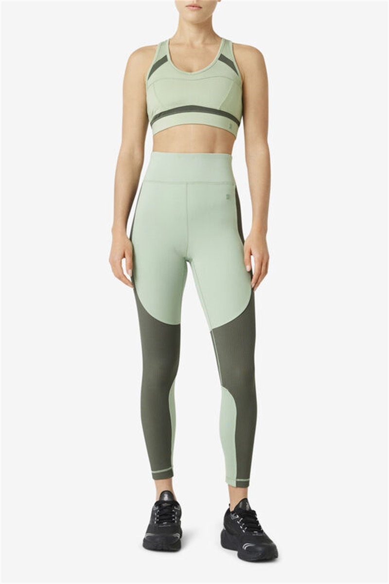 Green Women's Fila Forza Textured Long Leggings | Saudi Arabia-026345