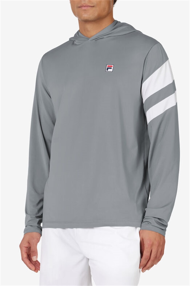 Grey Men's Fila Long Sleeve Hoodie | Saudi Arabia-472105
