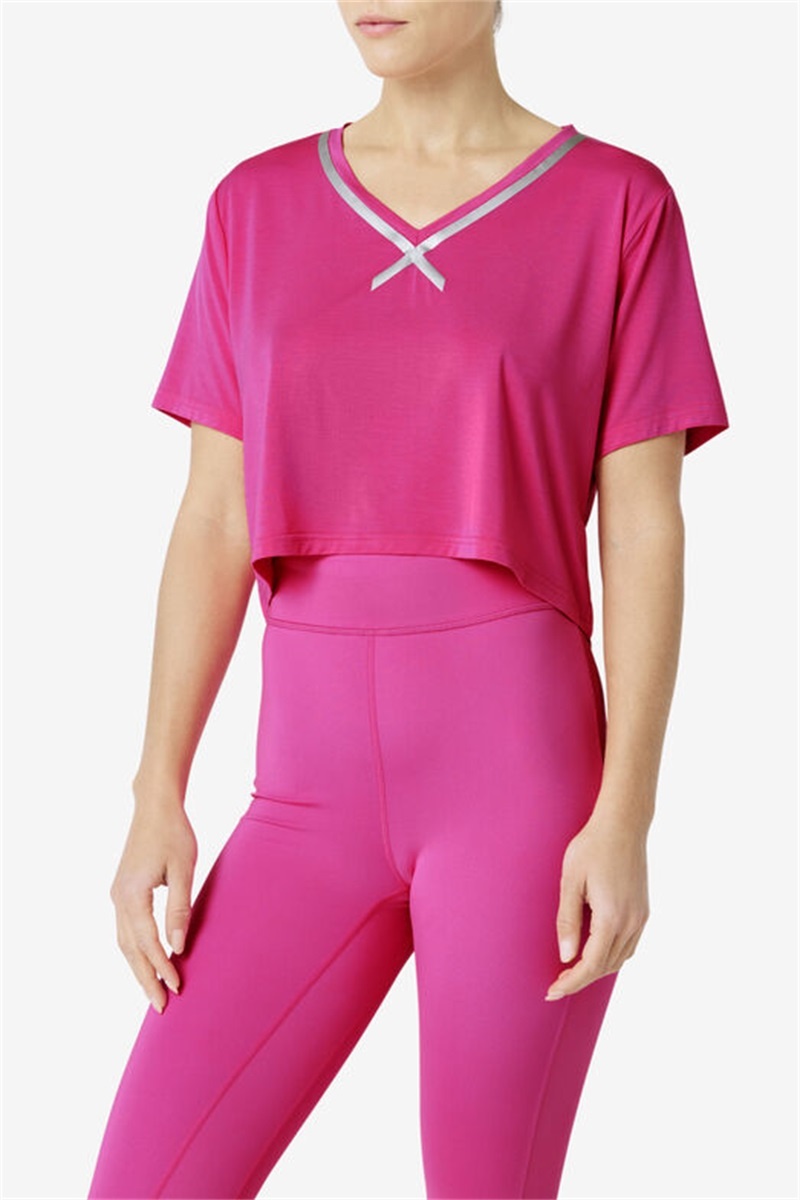 Light Pink Women's Fila Fi-Lux High-Low Crop Tops | Saudi Arabia-894231