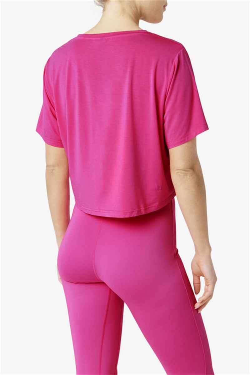 Light Pink Women's Fila Fi-Lux High-Low Crop Tops | Saudi Arabia-894231